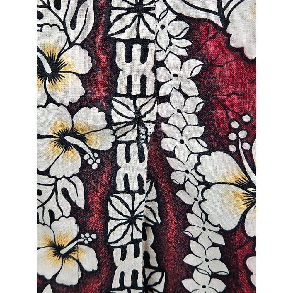 Hawaiian Flavor Tapa Cloth Print Dress M Brown Handmade Sleeveless Cotton Floral - Picture 16 of 16